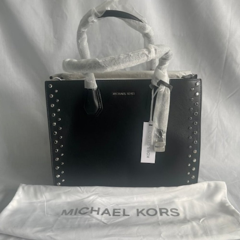 NWT Michael Kors Mercer Bag (Black with Silver Studs)